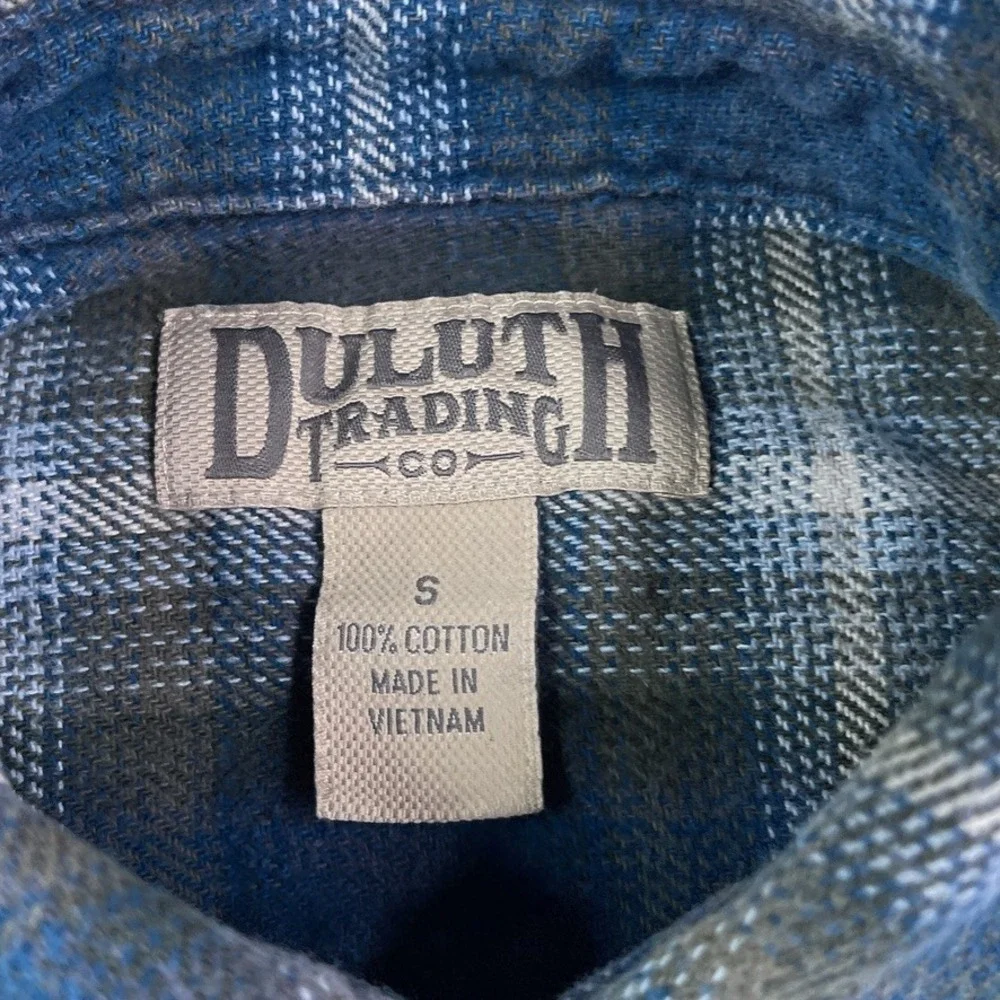 Duluth Shirt Mens Small‎ Blue Grey Heavy Burlyweight Flannel Workwear Tradesman